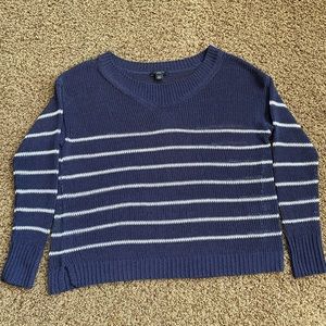 Ann taylor blue white striped long sleeve loose knit sweater